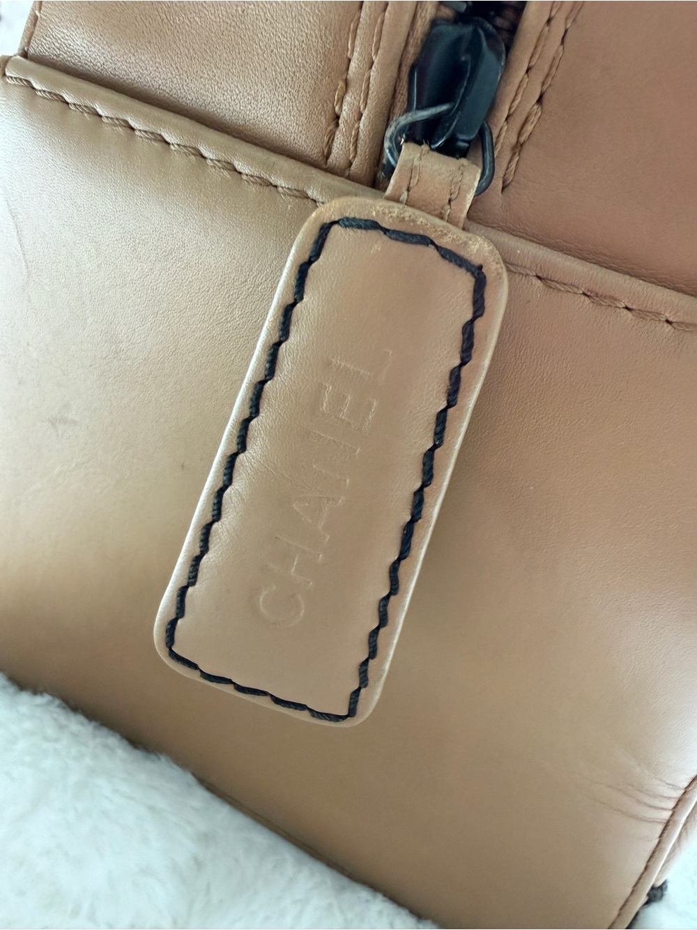 Vintage CHANEL Surpique Tan Wild Stitch Quilted Calfskin Bowler Bag from Paris - Picture 7 of 12